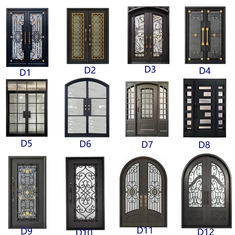Large Black Glass Pivot Entry Swing Design Economical Interior Windows Grill Wrought Iron Exterior French for Hotels Steel Sale