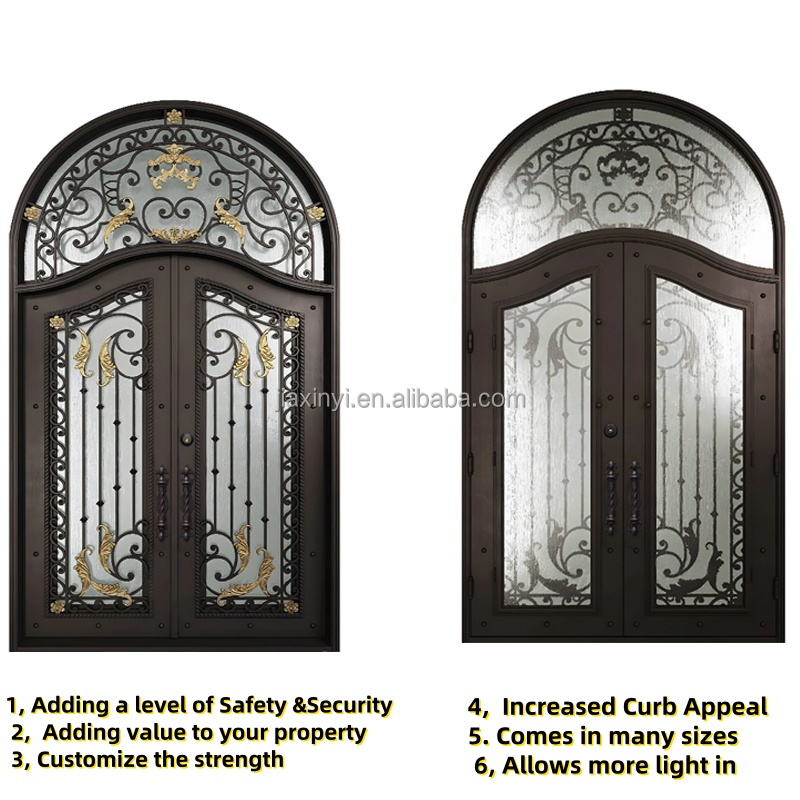 Large Black Glass Pivot Entry Swing Design Economical Interior Windows Grill Wrought Iron Exterior French for Hotels Steel Sale
