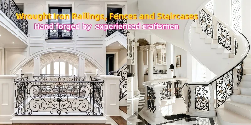 Ornamental Wrought Iron Curved Stair Railing Designs/Balustrades for Villa-Luxury Design Rust Resistant Easy Installation