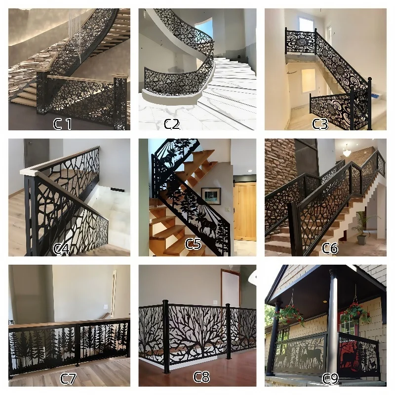 Ornamental Wrought Iron Curved Stair Railing Designs/Balustrades for Villa-Luxury Design Rust Resistant Easy Installation