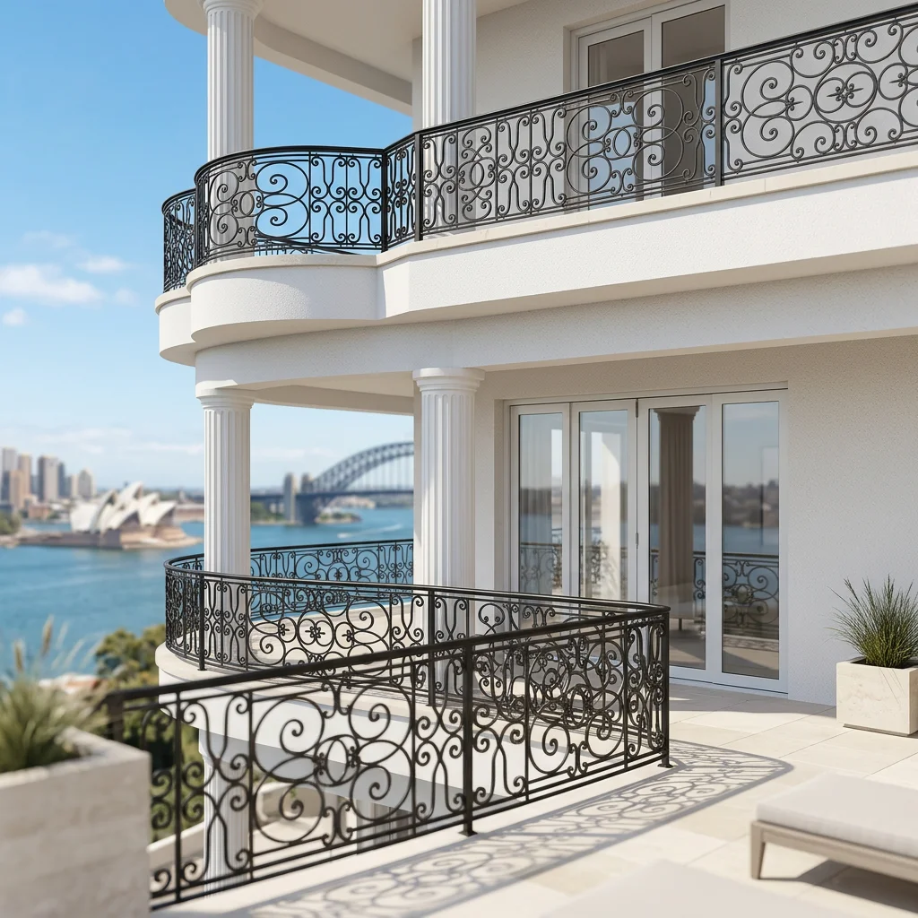 Ornamental Wrought Iron Curved Stair Railing Designs/Balustrades for Villa-Luxury Design Rust Resistant Easy Installation